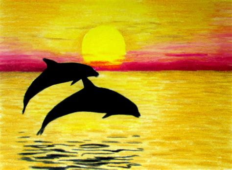 2 Dolphins And Sunset Drawing By Jasminasusak On Deviantart