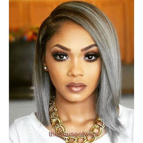 Ombre Grey Bob Human Hair Wig Lace Front Wig Ombre Color Two Tone Black