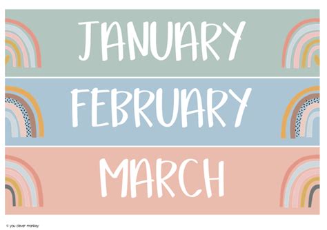 Boho Rainbow Evergreen Calendar Months Of The Year Display You
