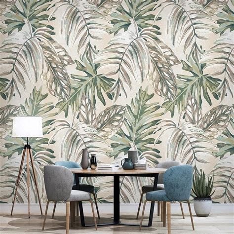 Custom Wallpaper Mural Nordic Tropical Plant Leaves Bvm Home