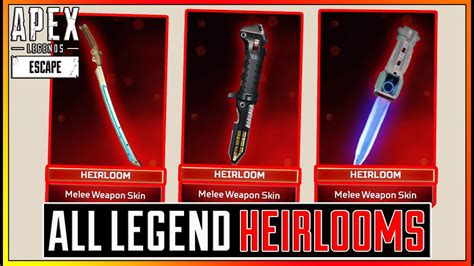 All Legend Heirlooms In Apex Legends Loba Horizon Ash Valk Heirloom
