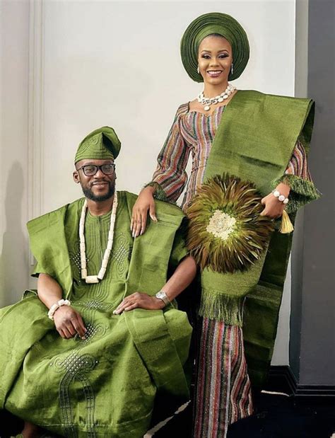Lovely Couple In Green Aso Oke Yoruba Wedding Traditional Wedding