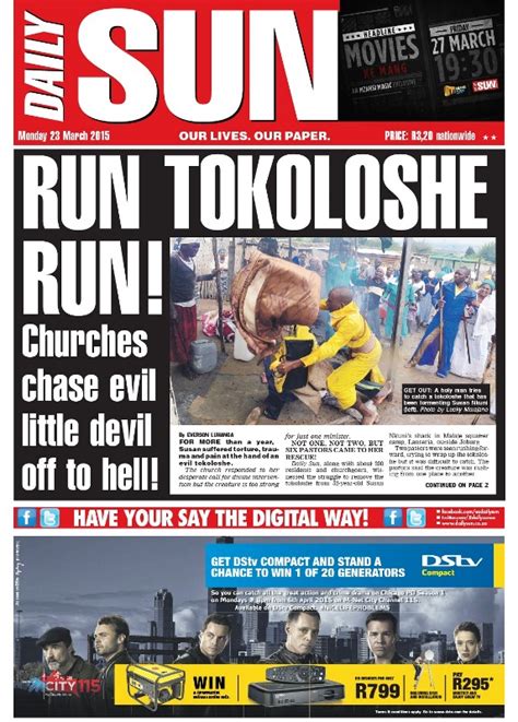 Check out the daily news' front pages for 2021. "Run tokoloshe run!" - Daily Sun - NEWS & ANALYSIS ...