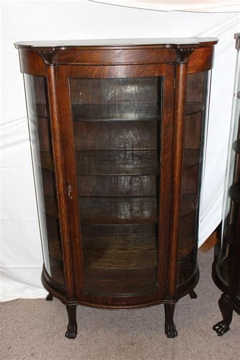 Antique Bow Front Curved China Curio Cabinet Claw Feet Carved Etsy