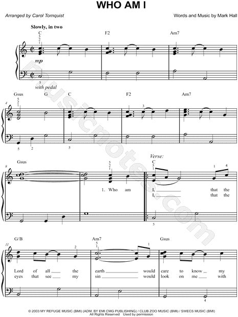 Casting Crowns Who Am I Sheet Music Easy Piano In C Major