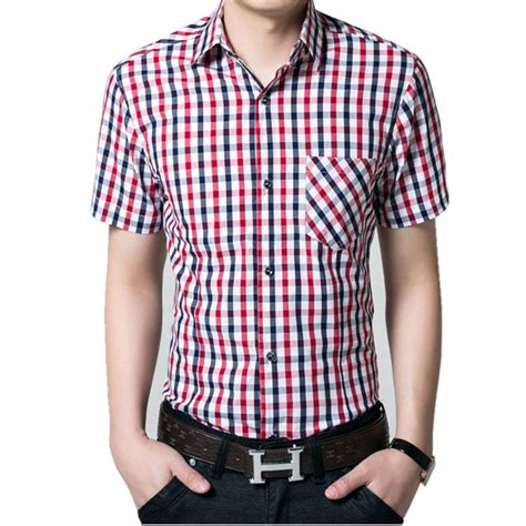 Red And Black Plaid Shirt Men Shirts 2017 Summer Chemise Homme Mens