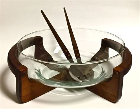 This is a glass holder for star wooden. Mid Century Modern Retro Wood Salad Bowl Stand with Glass ...