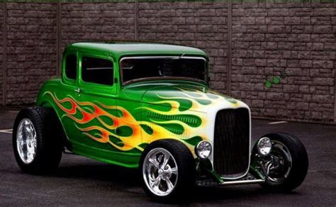 Green Hot Rod With Flames Street Classic Hot Rod Classic Cars Hot