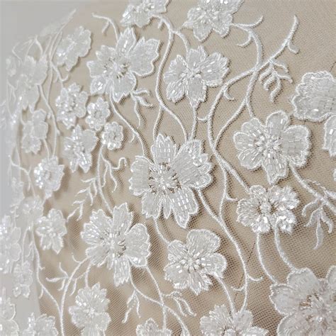 Beaded Flower Lace Fabric By Yard Embroidery Flower Lace Fabric Mesh