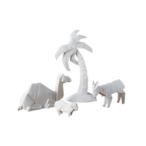 Porcelain Origami Nativity Scene Camel Donkey Sheep And Palm Tree