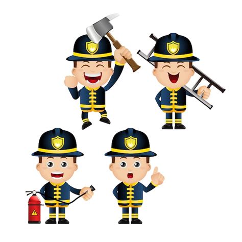 Premium Vector Firefighter Characters In Different Poses