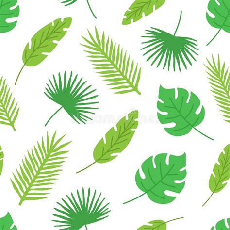 Tropical Leaves Seamless Pattern On White Background Floral Background