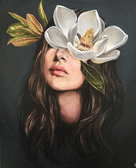 A Painting Of A Woman With White Flowers On Her Head And Long Hair