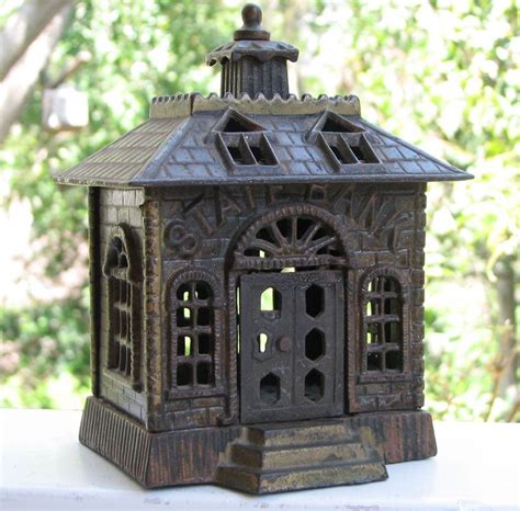Antique Cast Iron 6" State Bank Building Still Bank Kenton or Grey Iron