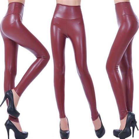 2022 High Waist Faux Leather Leggings Women Hot Sexy Black Faux Leather