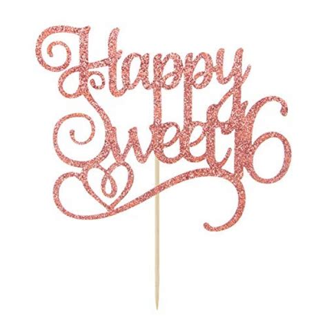 Rose Gold Glitter Happy Sweet 16 Cake Topper Birthday Party