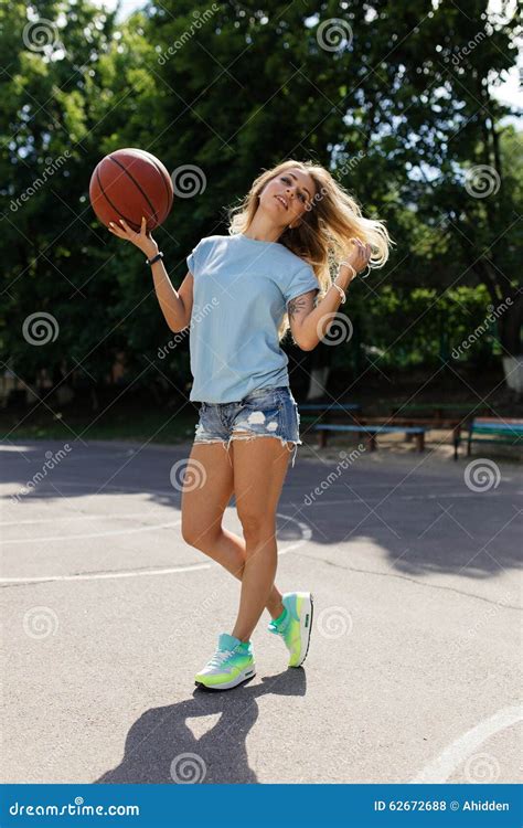 Girl On The Basketball Court Stock Photo Image Of Female Summer