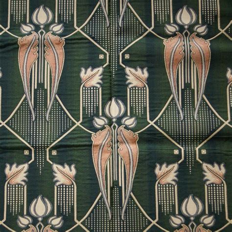 Art Deco Art Nouveau Green Flat Weave Curtain And Upholstery Fabric