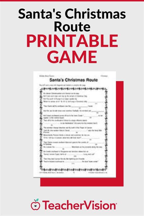 The Santas Christmas Route Printable Game Is Shown In Red And White