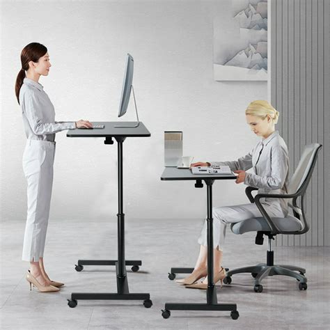 Mobile Sit Stand Desk Adjustable Height Laptop Desk Cart Ergonomic