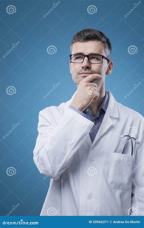Pensive Doctor With Hand On Chin Stock Image Image Of Ambitious