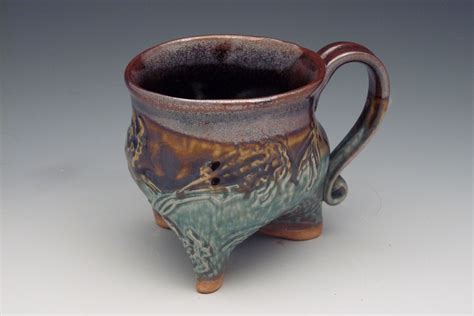 Hand Built Tripod Coffee Mug Textured Beginner Pottery Pottery Cups