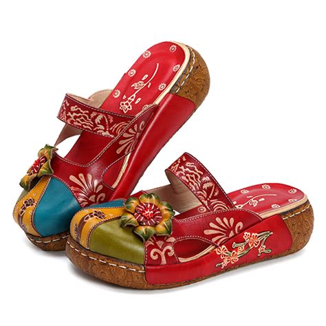 Gracosy Slip Ons Colorful Flower Backless Loafer Shoes
