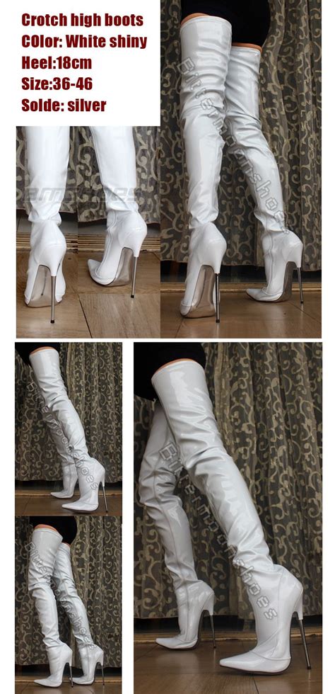 2015 new arrival 18cm 7 extreme high heels unisex pointed toe bdsm patent leather crotch sex