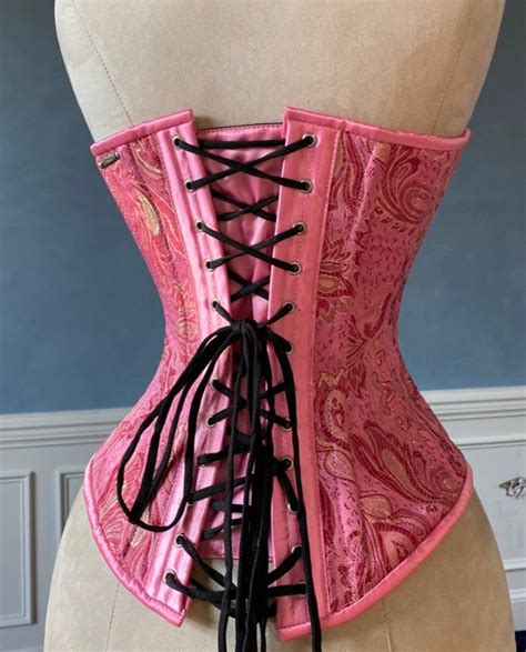 historical pattern edwardian overbust corset from pink brocade steelb corsettery authentic