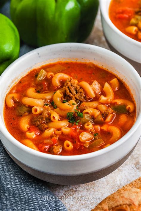 Beef And Tomato Macaroni Soup Hearty The Shortcut Kitchen