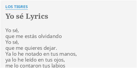 Yo SÉ Lyrics By Los Tigres Yo Sé Que Me