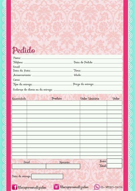 A Pink And White Printable Invoice With The Words Pedide On It