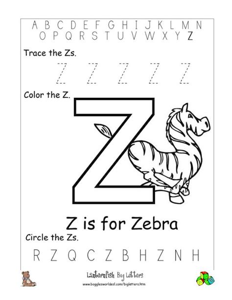 Letter Z Alphabet Worksheets