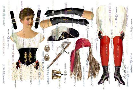 3 Pirate Paper Dolls Lady Bucaneer Instant 4 Sheets Digital Etsy