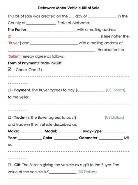 Free Motor Vehicle Dmv Bill Of Sale Form Word Pdf Eforms Standard