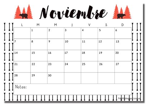 Calendario Descargable Noviembre Pinteres