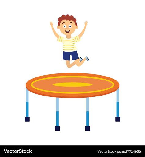 Happy Cartoon Boy Jumping On Trampoline Excited Vector Image