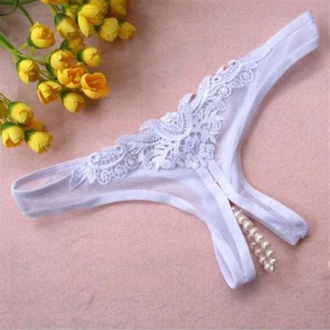 Lace G String Crotch Less Pearls Thong Panties Panties Type G String Material Polyester