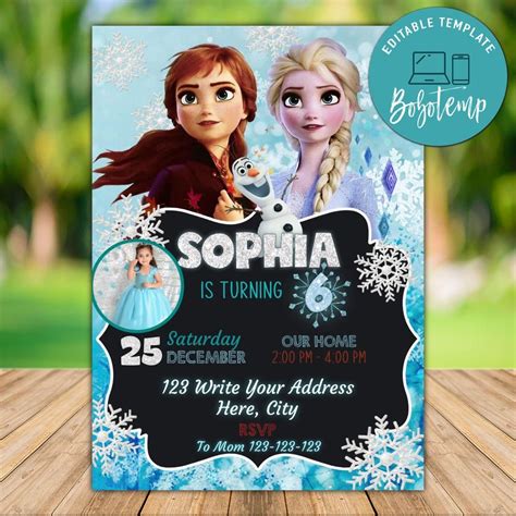 Editable Frozen 2 Birthday Invitation With Photo Instant Download