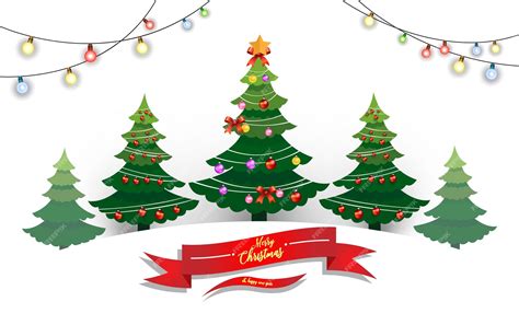 premium vector merry christmas and happy new year illustrations of pine trees and decorative