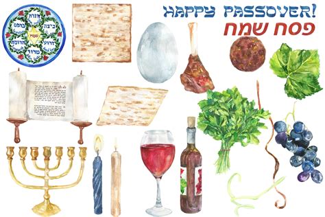 On passover you may not eat bread. Watercolor Passover Seder digital clip art (67542 ...