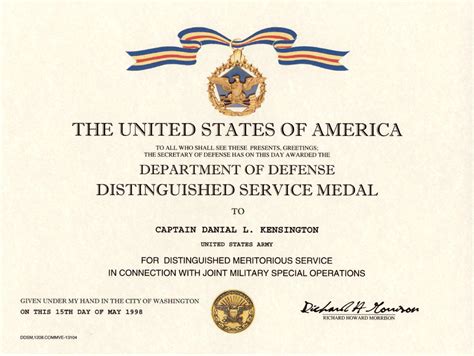 Defense Distinguished Service Medal Certificate