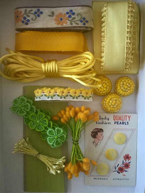 Vintage Ribbons Trims Buttons And Appliques In Yellowsgreens Etsy