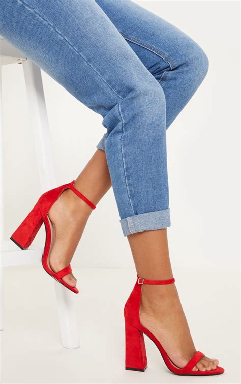 Red High Block Heel Strappy Sandal Shoes Prettylittlething Sa