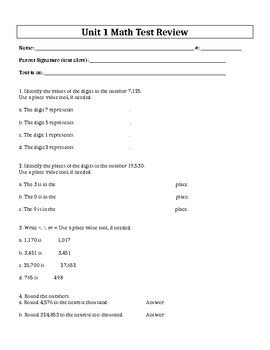 Circle the correct answer to each statement. Units 1-8 EDITABLE Test Reviews / Answer Keys - 4th Grade Everyday Math / EDM 4