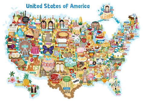 Usa Map Postcard Illustration Mini Print Usa Map Art America Map