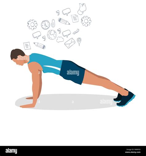 Man Male Push Up Gym Workout Exercise Illustration Flat Drawing Vector