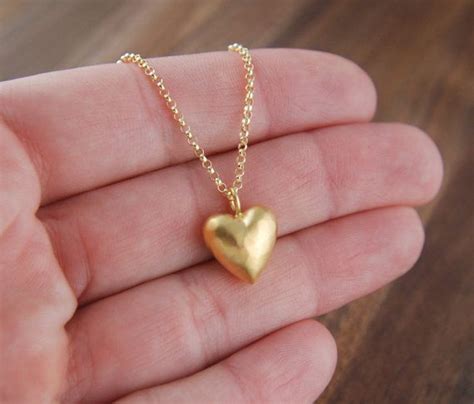 Gold Puffy Heart Pendant And Gold Filled Necklace Puffed Etsy Heart