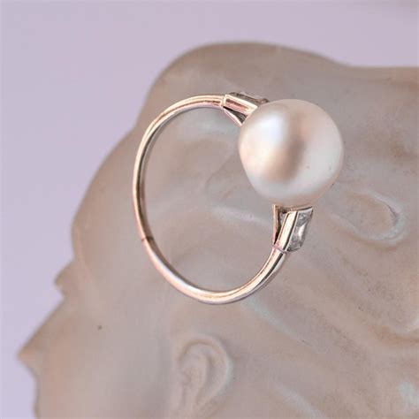 Rare Genuine Fine Pearl Baguette Diamond Platinum Ring At 1stdibs