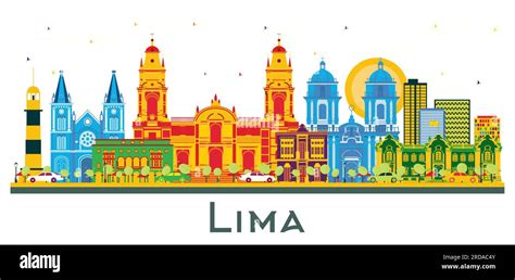 Lima Peru City Skyline With Color Buildings Isolated On White Vector